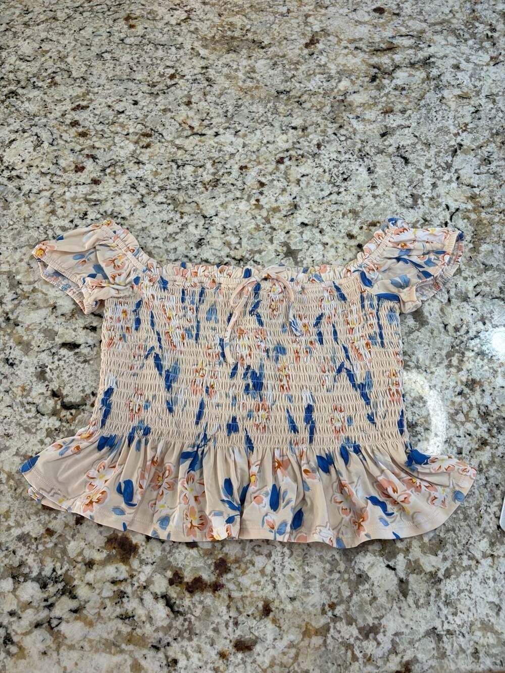Bcbgeneration Crop Top Size M Multi Floral Smocked Off The Shoulder